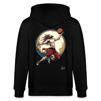 Messiah Christ, the Savior: Basketball Jesus - Stanley/Stella CULTIVATOR  Unisex Organic Hooded Jacket - black - Back - Anna (173cm)