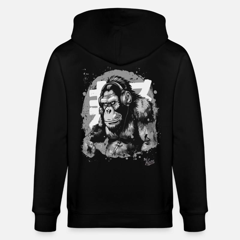 Funky Musik Kopfhörer Schimpansen-Affe - Stanley/Stella Unisex Bio-Kapuzenjacke CULTIVATOR  - Schwarz