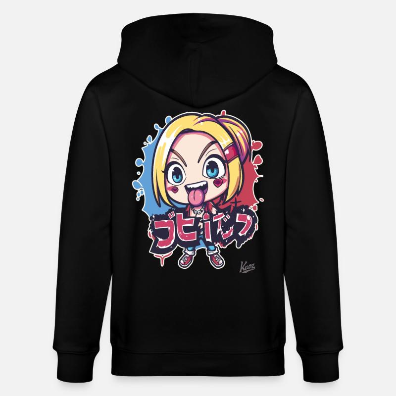 Chibi Freches Cartoon-Mädchen - Stanley/Stella Unisex Bio-Kapuzenjacke CULTIVATOR  - Schwarz