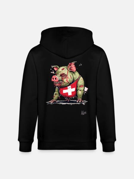 Schweizer Flagge: Zombie-Schwein - Stanley/Stella Unisex Bio-Kapuzenjacke CULTIVATOR  - Schwarz