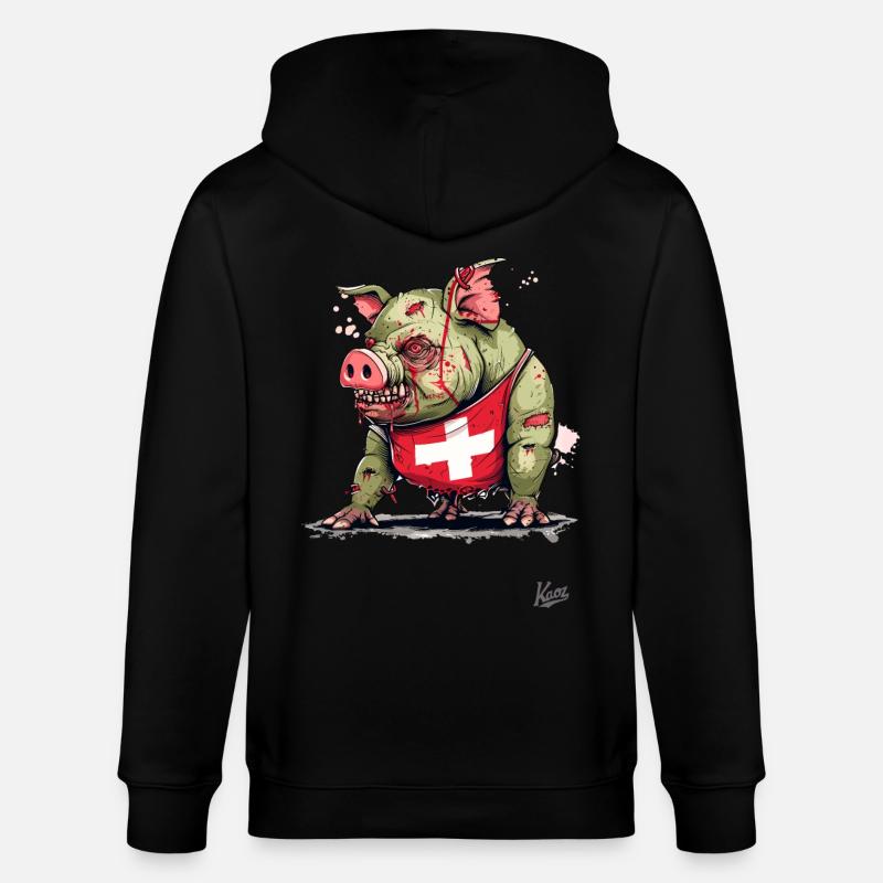 Drapeau suisse : Cochon zombie - Veste à capuche bio CULTIVATOR Stanley/Stella Unisexe - noir