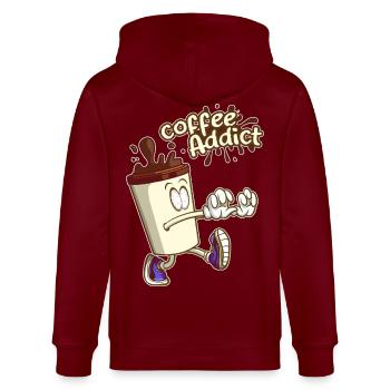 Kaffee Süchtiger, Cartoon Cartoon - Stanley/Stella Unisex Bio-Kapuzenjacke CULTIVATOR  - Burgunderrot - Hinten - Anna (173cm)