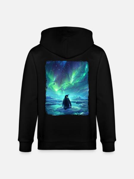 Revontulieläin Aurora Borealis pingviini - Stanley/Stella CULTIVATOR unisex vetoketjullinen luomuhuppari - musta
