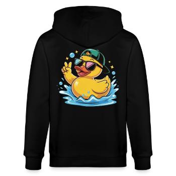 cool duck rubber duckie cartoon sunglasses cap - Stanley/Stella CULTIVATOR  Unisex Organic Hooded Jacket - black - Back - Anna (173cm)