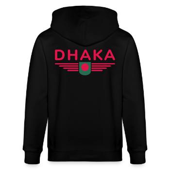 Dhaka Design – Heart of Bangladesh - Stanley/Stella CULTIVATOR  Unisex Organic Hooded Jacket - black - Back - Anna (173cm)