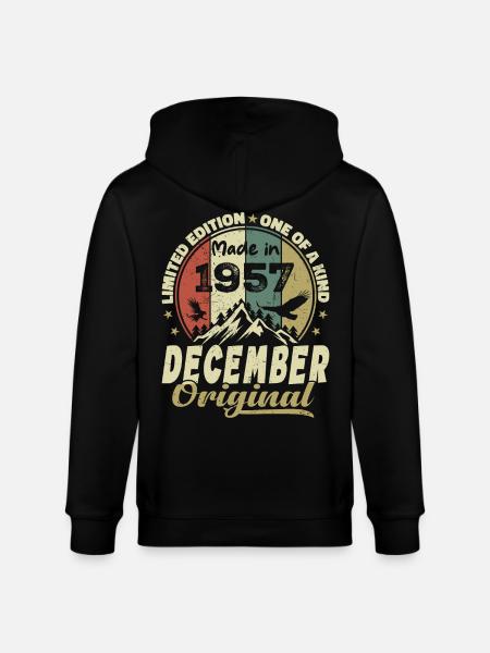 Vintage Retro Birthday Gift - December 1957 - Stanley/Stella CULTIVATOR Unisex Organic Hooded Jacket - black