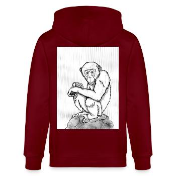 Nachdenklicher Schimpanse - Stanley/Stella Unisex Bio-Kapuzenjacke CULTIVATOR  - Burgunderrot - Hinten - Anna (173cm)