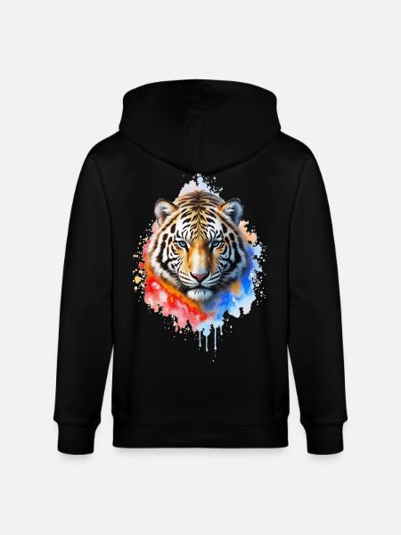 Wasserfarbener Tigerporträt - Stanley/Stella Unisex Bio-Kapuzenjacke CULTIVATOR  - Schwarz