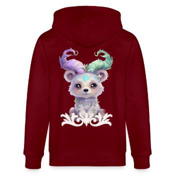 Magisches Bärenjunges in pastellfarbenem Glitzer. - Stanley/Stella Unisex Bio-Kapuzenjacke CULTIVATOR  - Burgunderrot - Hinten - Anna (173cm)