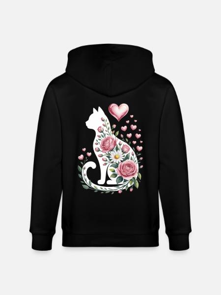 Fleur Chat Silhouette Roses Coeurs - Veste à capuche bio CULTIVATOR Stanley/Stella Unisexe - noir