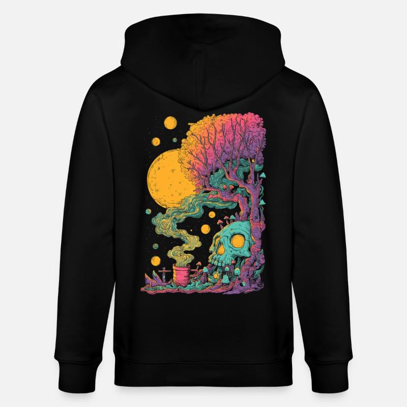 Crâne d’arbre psychédélique dans le cosmos - Veste à capuche bio CULTIVATOR Stanley/Stella Unisexe - noir