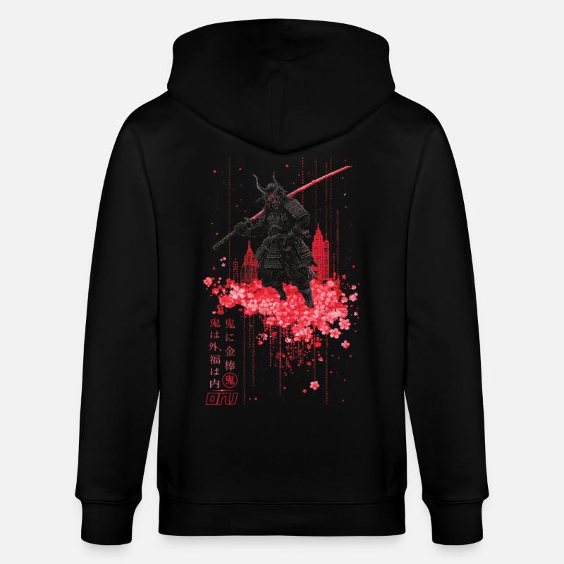 Oni - samurai mit Sakura Kirschblüten - Stanley/Stella Unisex Bio-Kapuzenjacke CULTIVATOR - Schwarz