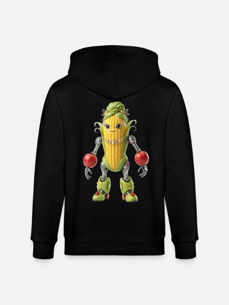Grain robot with apples - Stanley/Stella CULTIVATOR  Unisex Organic Hooded Jacket - black