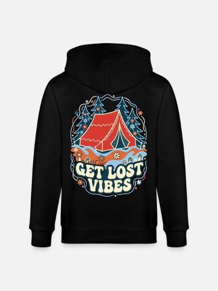 Get Lost Vibes Retro Camping - Stanley/Stella CULTIVATOR Unisex Organic Hooded Jacket - black