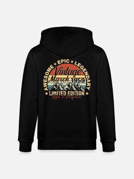 March 1959 Anniversary, Birthday Gift March 1959 - Stanley/Stella CULTIVATOR  Unisex Organic Hooded Jacket - black