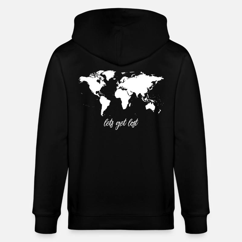 Lets Get Lost Worldmap - Stanley/Stella Unisex Bio-Kapuzenjacke CULTIVATOR  - Schwarz