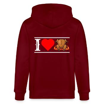 Ich liebe Brathähnchen mit Herz cooles lustiges - Stanley/Stella Unisex Bio-Kapuzenjacke CULTIVATOR  - Burgunderrot - Hinten - Anna (173cm)