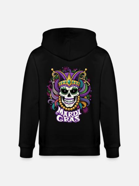 Mardi Gras - Carnival - Skull - Gift - Stanley/Stella CULTIVATOR Unisex Organic Hooded Jacket - black