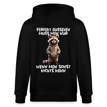 Lustig Waschbär Spruch Tierliebhaber Funny Raccoon - Stanley/Stella Unisex Bio-Kapuzenjacke CULTIVATOR  - Schwarz - Hinten - Anna (173cm)