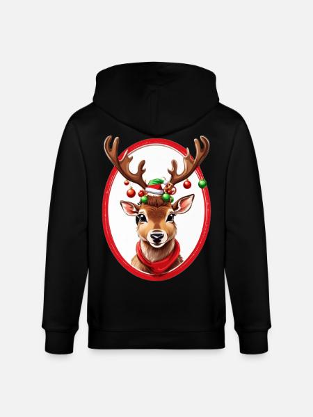 Reindeer with Christmas baubles - Stanley/Stella CULTIVATOR Unisex Organic Hooded Jacket - black