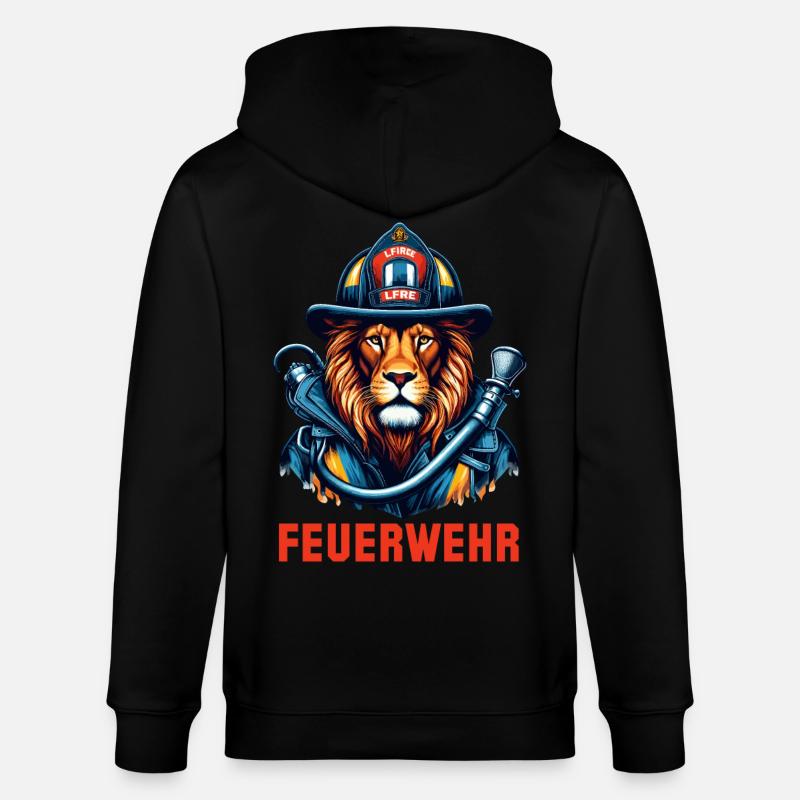 Feuerwehr Löwe Geschenk - Stanley/Stella Unisex Bio-Kapuzenjacke CULTIVATOR  - Schwarz