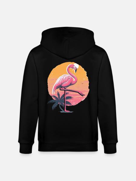 Flamingo Plamen Sunset Illustration - Stanley/Stella CULTIVATOR Unisex Organic Hooded Jacket - black