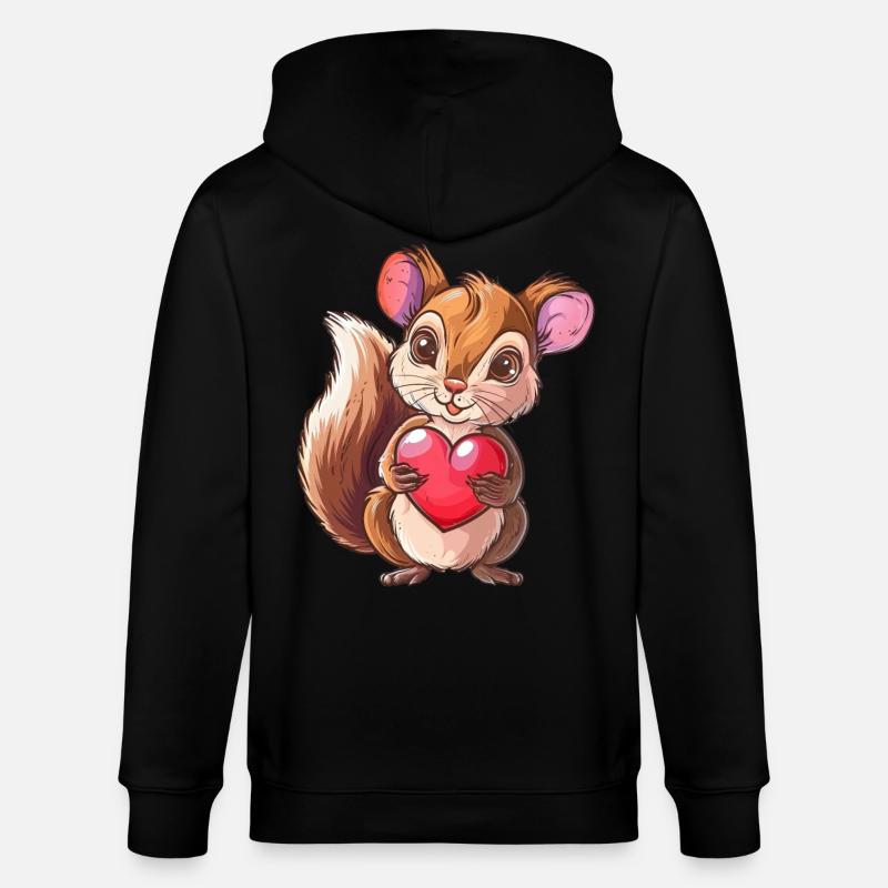 Cute Squirrel Holding a Heart - Stanley/Stella CULTIVATOR  Unisex Organic Hooded Jacket - black