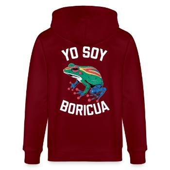 Yo Soy Boricua Frosch – Stolzes Puertoricaner - Stanley/Stella Unisex Bio-Kapuzenjacke CULTIVATOR  - Burgunderrot - Hinten - Anna (173cm)