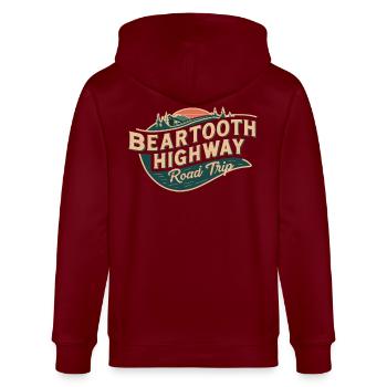Beartooth Highway Road Trip Abenteuer - Stanley/Stella Unisex Bio-Kapuzenjacke CULTIVATOR  - Burgunderrot - Hinten - Anna (173cm)