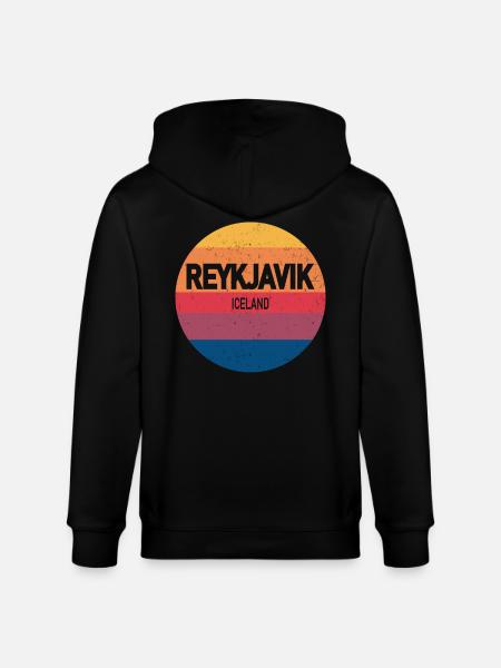 Retro Sunset Souvenir Reykjavik Iceland - Stanley/Stella CULTIVATOR  Unisex Organic Hooded Jacket - black