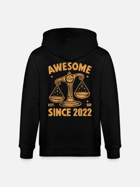 Awesome Since 2022 Libra Birthday - Stanley/Stella CULTIVATOR  Unisex Organic Hooded Jacket - black