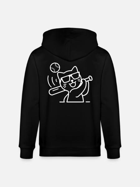 Cat with sunglasses playing baseball - Stanley/Stella CULTIVATOR Unisex Organic Hooded Jacket - black