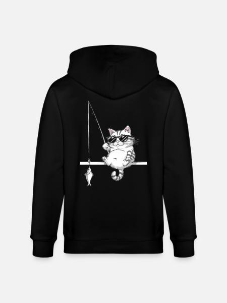 Cat with sunglasses fishing - Stanley/Stella CULTIVATOR Unisex Organic Hooded Jacket - black