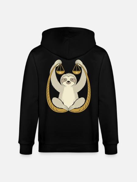 Libra Zodiac Sloth Balance - Stanley/Stella CULTIVATOR Unisex Organic Hooded Jacket - black