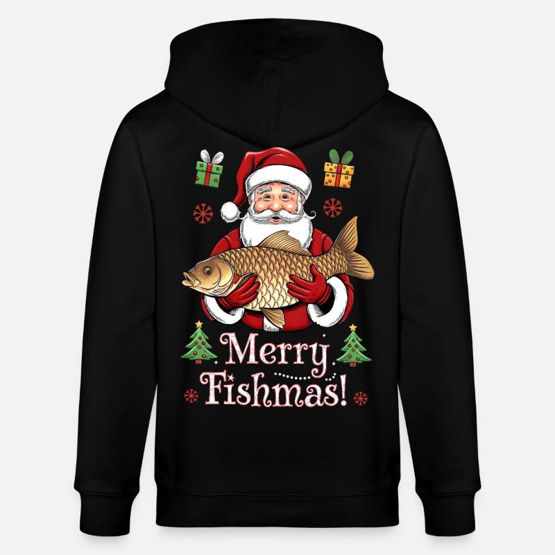 Angler Weihnachtspullover Merry Fishmas Karpfen - Stanley/Stella Unisex Bio-Kapuzenjacke CULTIVATOR  - Schwarz