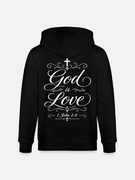 God Is Love - 1 John 4:8  - Stanley/Stella CULTIVATOR  Unisex Organic Hooded Jacket - black