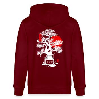 Encre bonsai japonais - Blanc - Veste à capuche bio CULTIVATOR Stanley/Stella Unisexe - bordeaux - Dos - Anna (173cm)