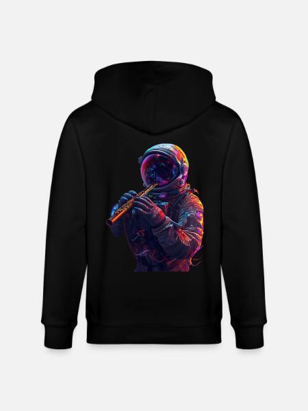 Astronaut Flute - Stanley/Stella CULTIVATOR  Unisex Organic Hooded Jacket - black
