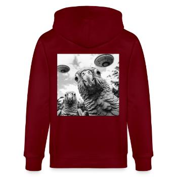 Sittiche - Stanley/Stella Unisex Bio-Kapuzenjacke CULTIVATOR  - Burgunderrot - Hinten - Anna (173cm)