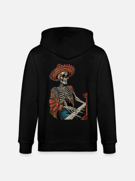 Piano Mexican Skeleton - Stanley/Stella CULTIVATOR Unisex Organic Hooded Jacket - black