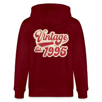 Jahrgang Est 1995 - Stanley/Stella Unisex Bio-Kapuzenjacke CULTIVATOR  - Burgunderrot - Hinten - Anna (173cm)