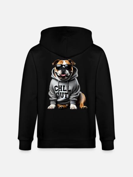 Grappige Engelse Bulldog Dierenliefhebber het Chillen - Stanley/Stella Uniseks bio-ziphoodie CULTIVATOR - zwart