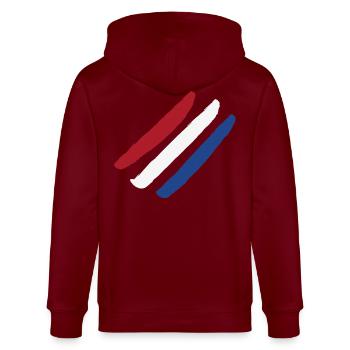 Netherlands Flag -Style Stripes - Stanley/Stella CULTIVATOR  Unisex Organic Hooded Jacket - burgundy - Back - Anna (173cm)
