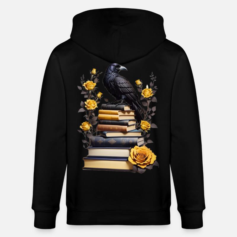 Bücherstapel mit Rabe - Stanley/Stella Unisex Bio-Kapuzenjacke CULTIVATOR  - Schwarz