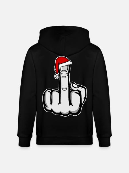 Christmas Middle Finger with Santa Hat - Stanley/Stella CULTIVATOR  Unisex Organic Hooded Jacket - black