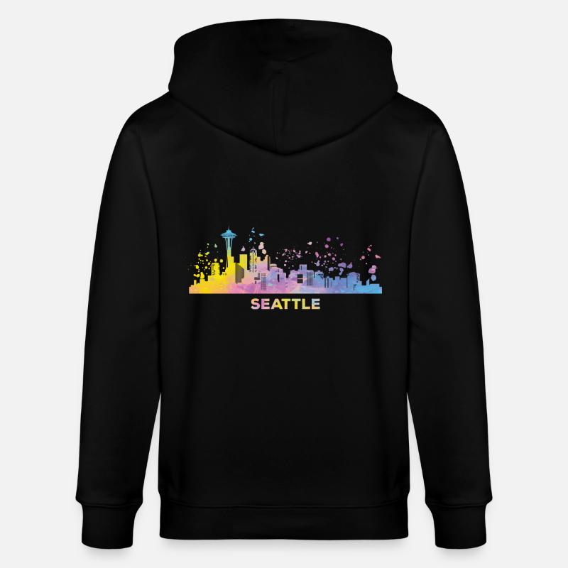 Skyline de Seattle, Seattle - Veste à capuche bio CULTIVATOR Stanley/Stella Unisexe - noir