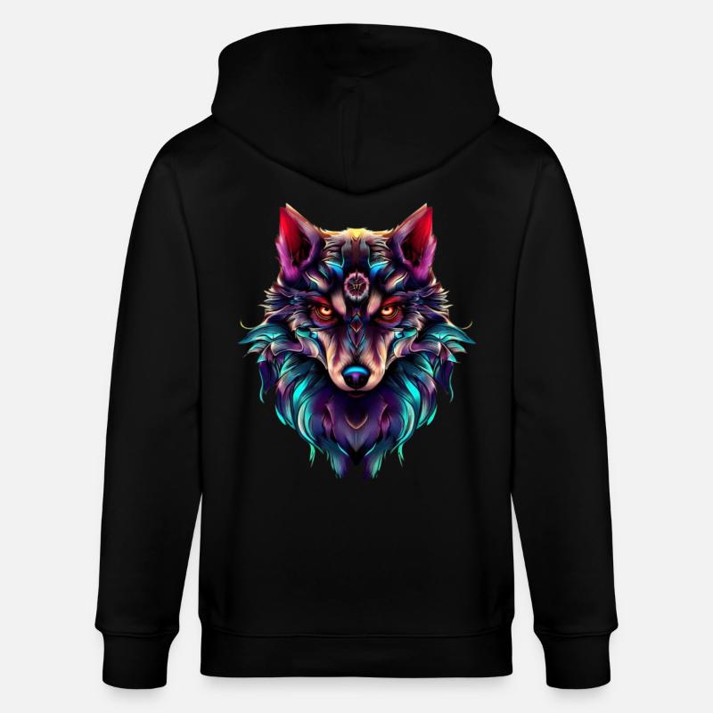 Wolf's Head Synthwave Wolf - Stanley/Stella CULTIVATOR  Unisex Organic Hooded Jacket - black