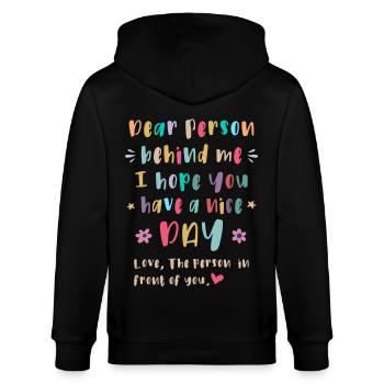 Liebe Person hinter mir, Einen schönen Tag - Stanley/Stella Unisex Bio-Kapuzenjacke CULTIVATOR  - Schwarz - Hinten - Anna (173cm)