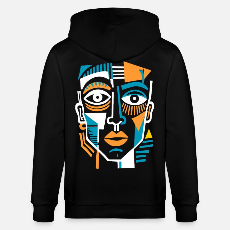 Buntes kubistisches Gesicht - Stanley/Stella Unisex Bio-Kapuzenjacke CULTIVATOR  - Schwarz
