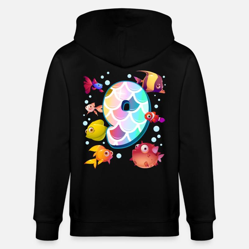 9e anniversaire | Rainbow Fish Anniversaire | - Veste à capuche bio CULTIVATOR Stanley/Stella Unisexe - noir